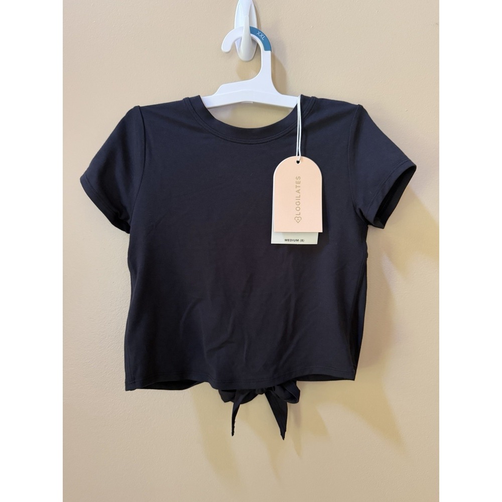 NEW Blogilates Girls Bow Back Tee Black Size M (8) NWT